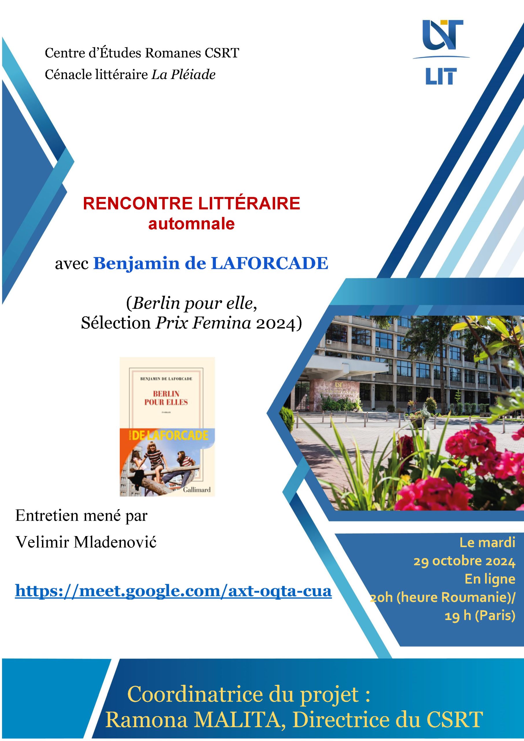 RENCONTRE LITTÉRAIRE automnale avec Benjamin de LAFORCADE