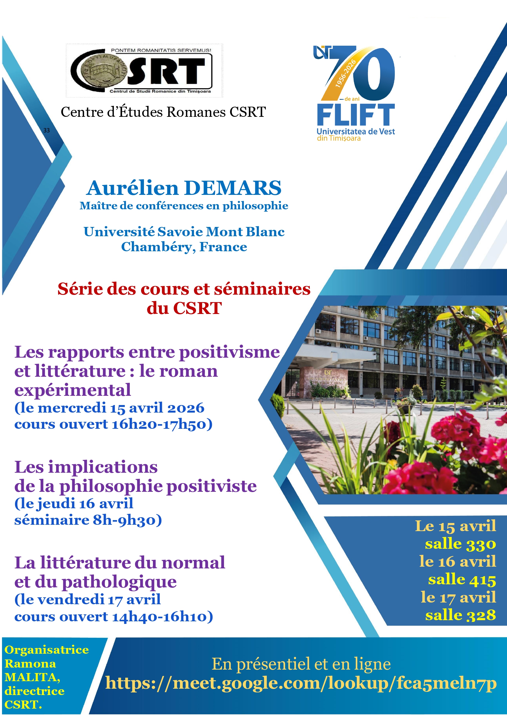 Aurélien DEMARS, Série des cours et séminaires du CSRT